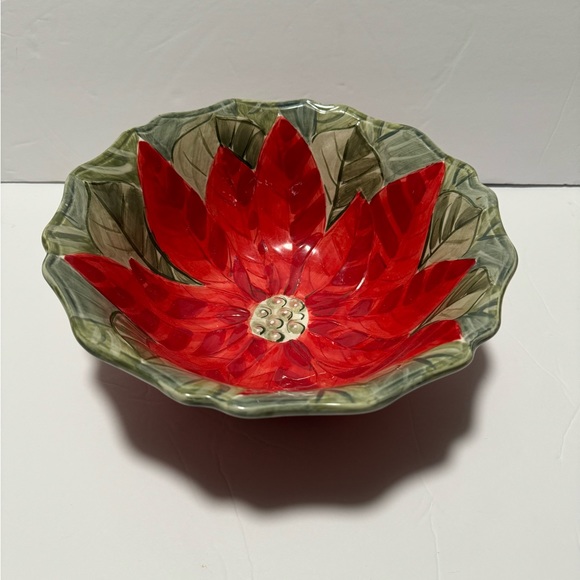 Poinsettia Creamer/Sugar & Large Serving Bowl Hand Painted Set Everyday Gibson - Picture 5 of 9